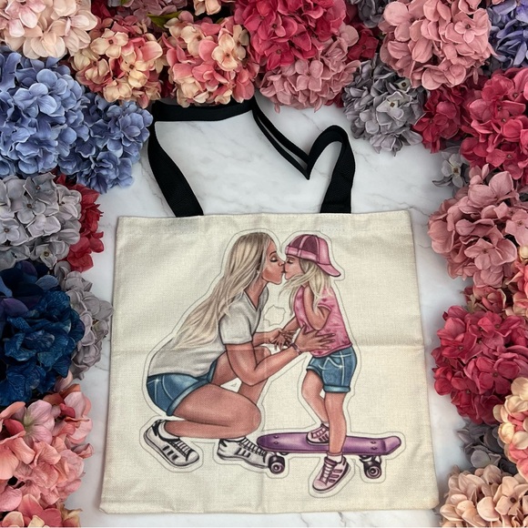 Eco-Friendly Cool Mom with Tom-Boy Skater Daughter Folding Tote Bag - Picture 2 of 14